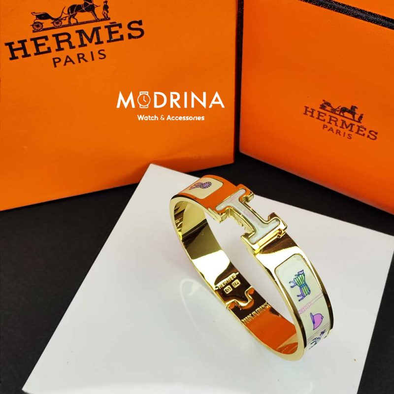 دستبند زنانه هرمس (Hermes) طرح دار کرم