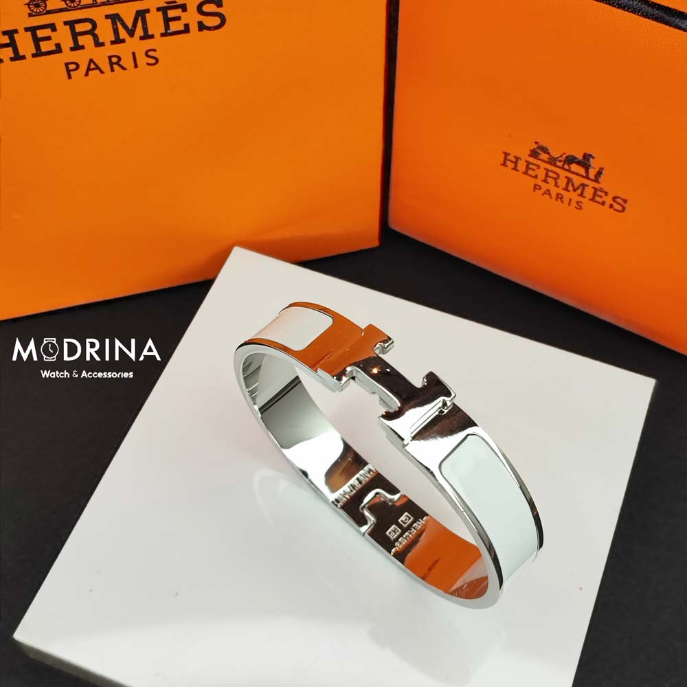 دستبند زنانه هرمس (Hermes) ساده سیلور - سفید
