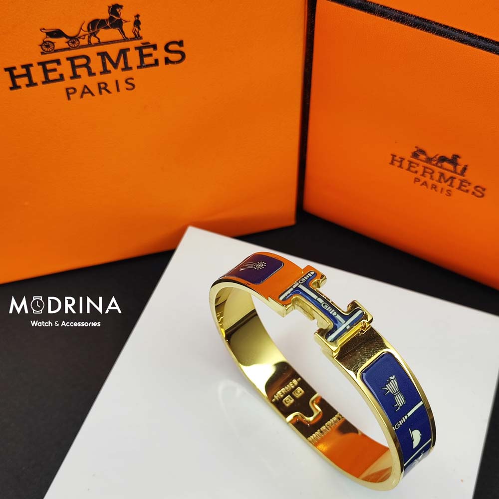 دستبند زنانه هرمس (Hermes) طرح دار سورمه ای