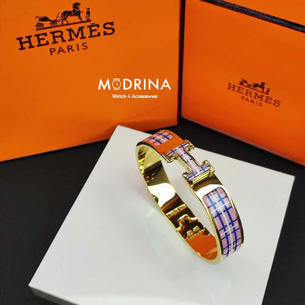 دستبند زنانه هرمس (Hermes) طرح دار صورتی
