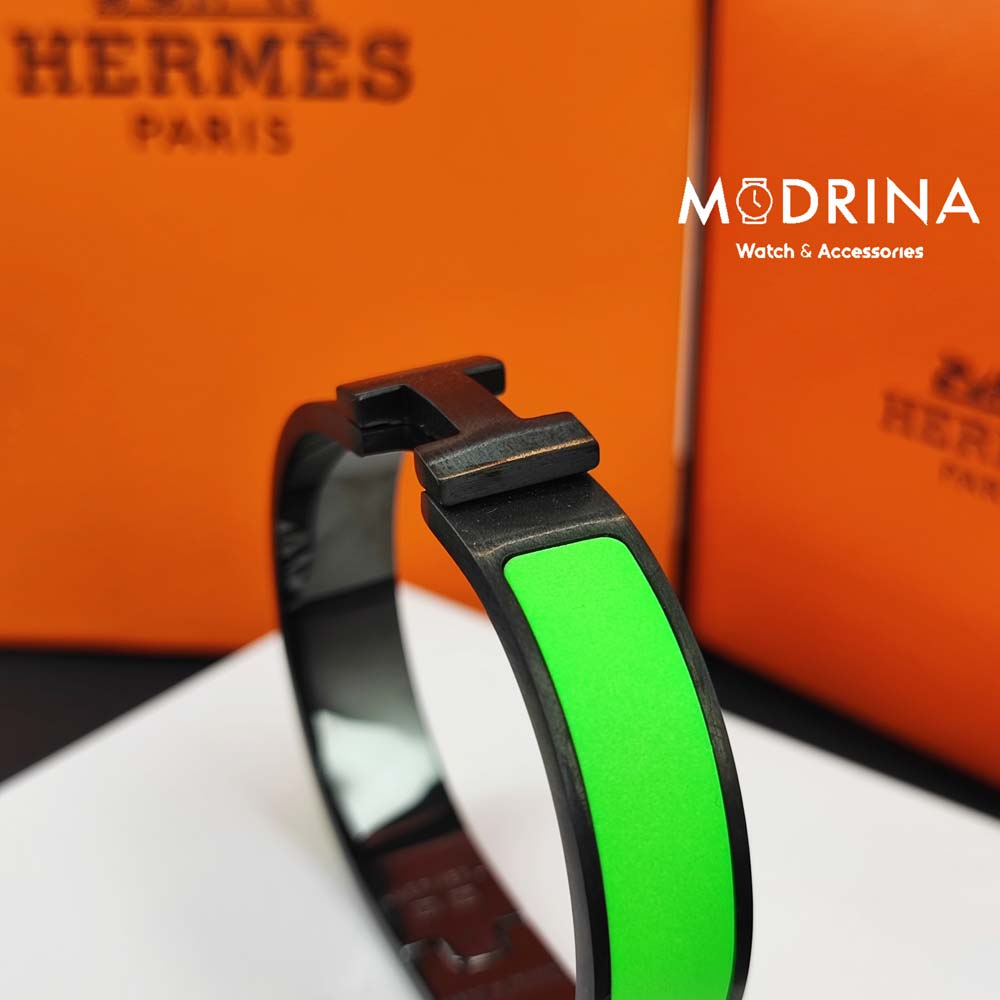 دستبند زنانه هرمس (Hermes) مشکی - سبز کم رنگ