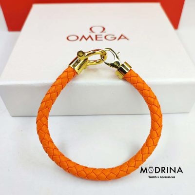 دستبند چرم نارنجی طلایی امگا